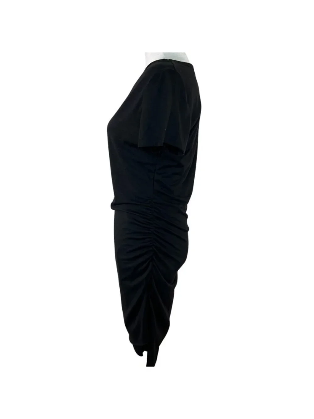 BTFBM Black Ruched Bodycon Jersey T-Shirt Midi Dress Asymmetrical Hem Sz Small - Picture 6 of 15